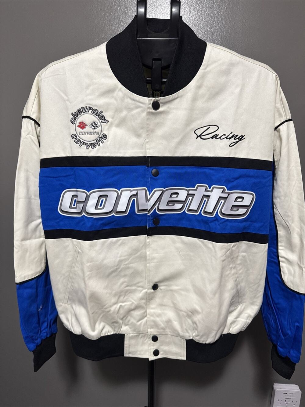 Chevrolet Corvette Racing Varsity Jacket White Blue Black Size Small Chemistry